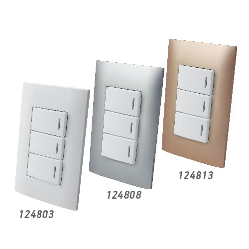 AK124803 16 Apagador triple sencillo de tecla con placa plastica Ferretería Las Californias