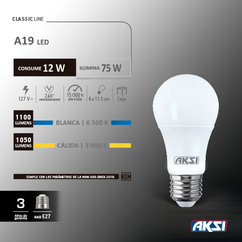 AK120027 140 Foco LED A19 12W Ferretería Las Californias