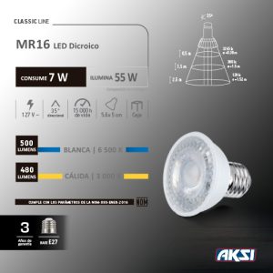 Foco LED Dicroico MR16 / 7W